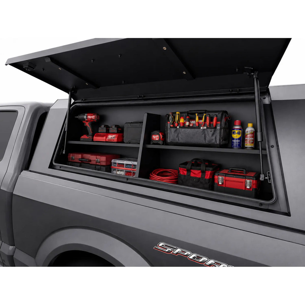 Truck Cap Side Storage Box with Built-In Shelf Divider | Fits 2nd Generation Dura Cover Truck Caps | For Ranger, Colorado, Canyon, Tacoma, and Gladiator image 1