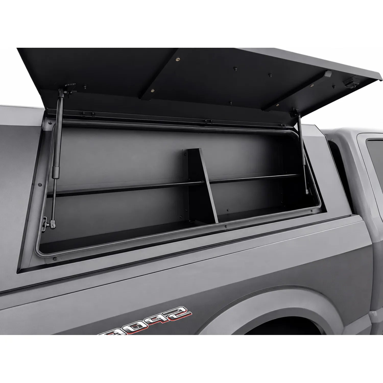 Truck Cap Side Storage Box with Built-In Shelf Divider | Fits 2nd Generation Dura Cover Truck Caps | For F150 F250 F350, Ram 1500 2500 3500, Chevrolet Silverado 1500 2500 3500 & Toyota Tundra - Passenger Side image