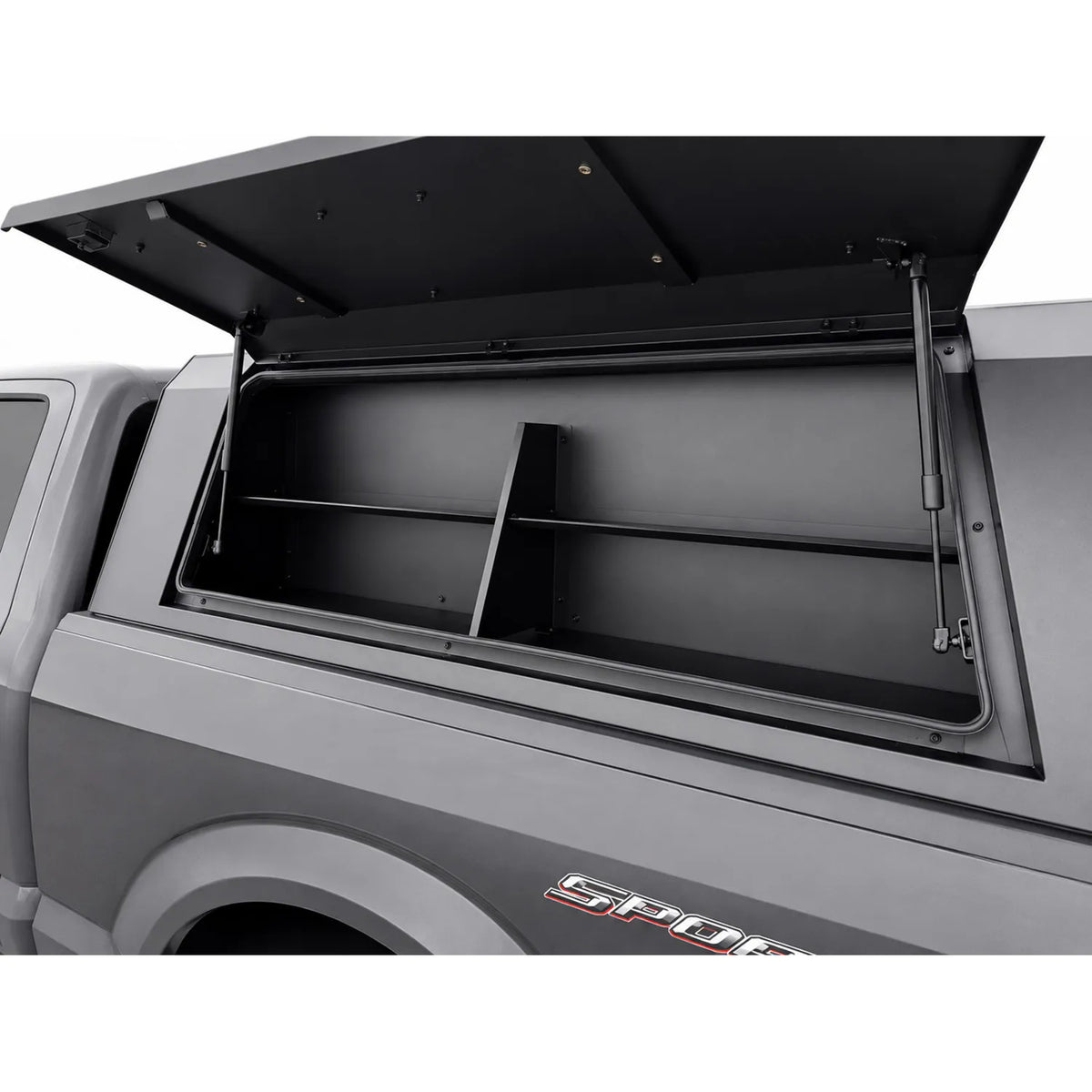 Truck Cap Side Storage Box with Built-In Shelf Divider | Fits 2nd Generation Dura Cover Truck Caps | For Ranger, Colorado, Canyon, Tacoma, and Gladiator image 0
